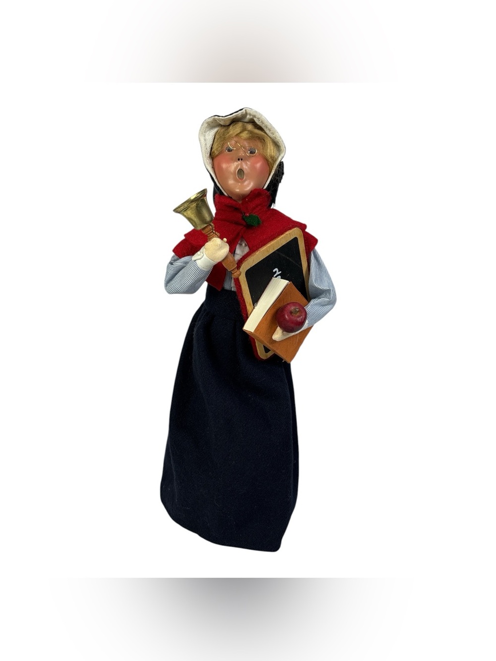 Byers Choice Carolers 2001 School Teacher w/ Handbell Book Black Board Apple